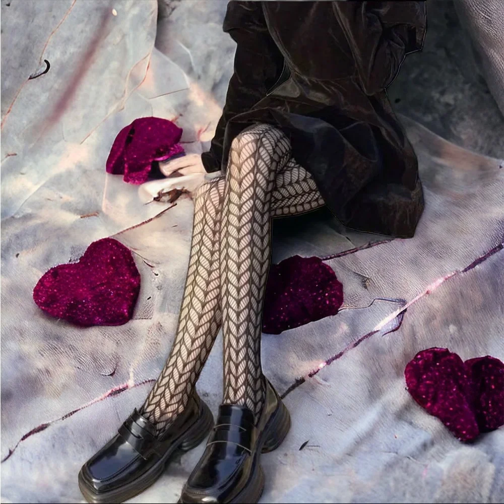 Black Fishnet High Waist Hollow Out Mesh Pantyhose One Size‎